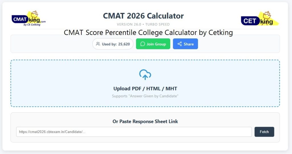 CMAT 2026 Score Percentile College Calculator by Cetking – CMATking