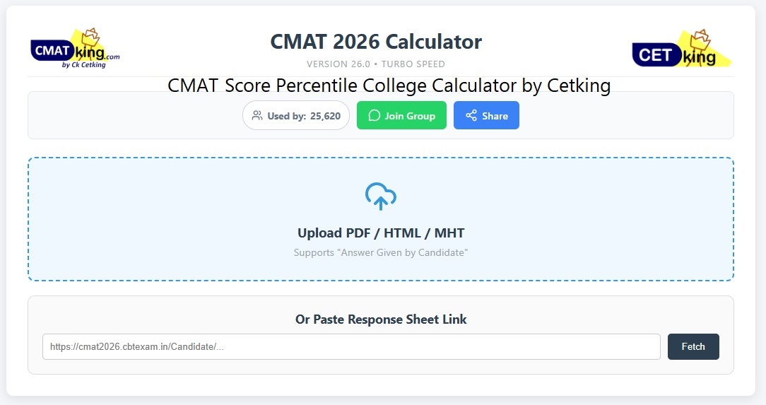 CMAT 2026 Score Percentile College Calculator by Cetking – CMATking